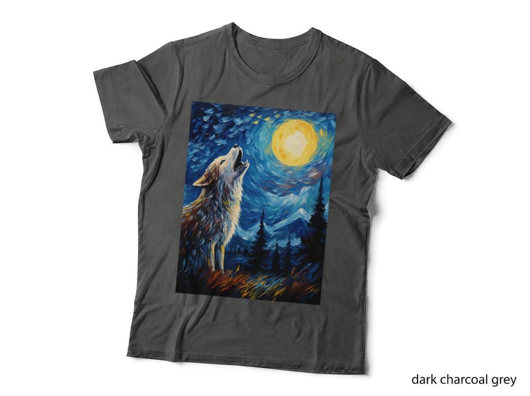 Wolf Starry Night Van Gogh Style Moon T-Shirt