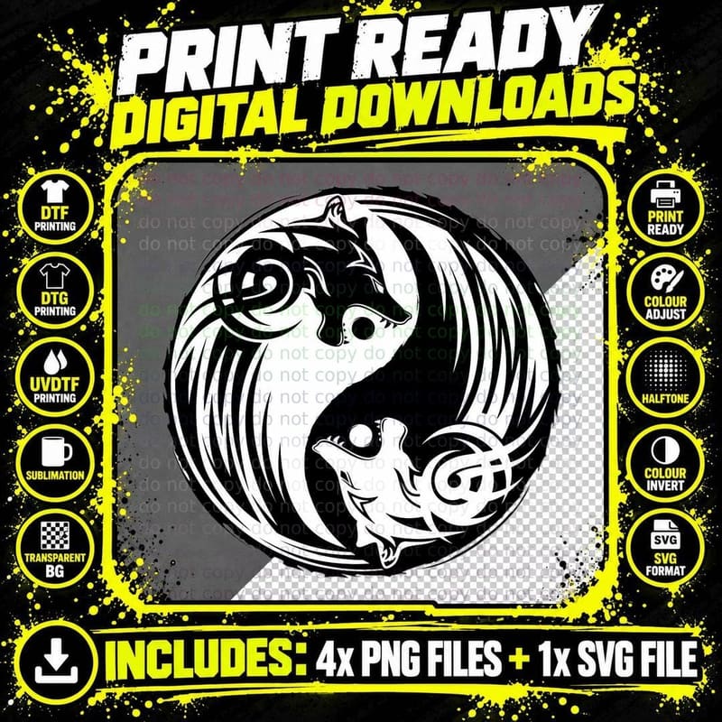 Wolf Yin Yang T Shirt Wolf Tribal Shirt Norse Viking Png SVG Digital Bundle