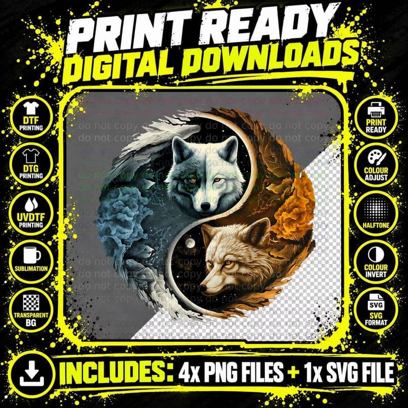 Wolf Yin Yang T-Shirt Png SVG Digital Bundle
