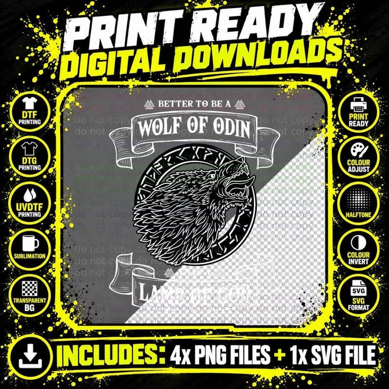 Wolf of Odin - Norse Viking Mythology Vegvisir T-Shirt Png SVG Digital Bundle