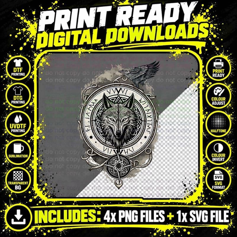 Wolf of Odin Raven Viking Nordic Compass Vikings Themed Png SVG Digital Bundle