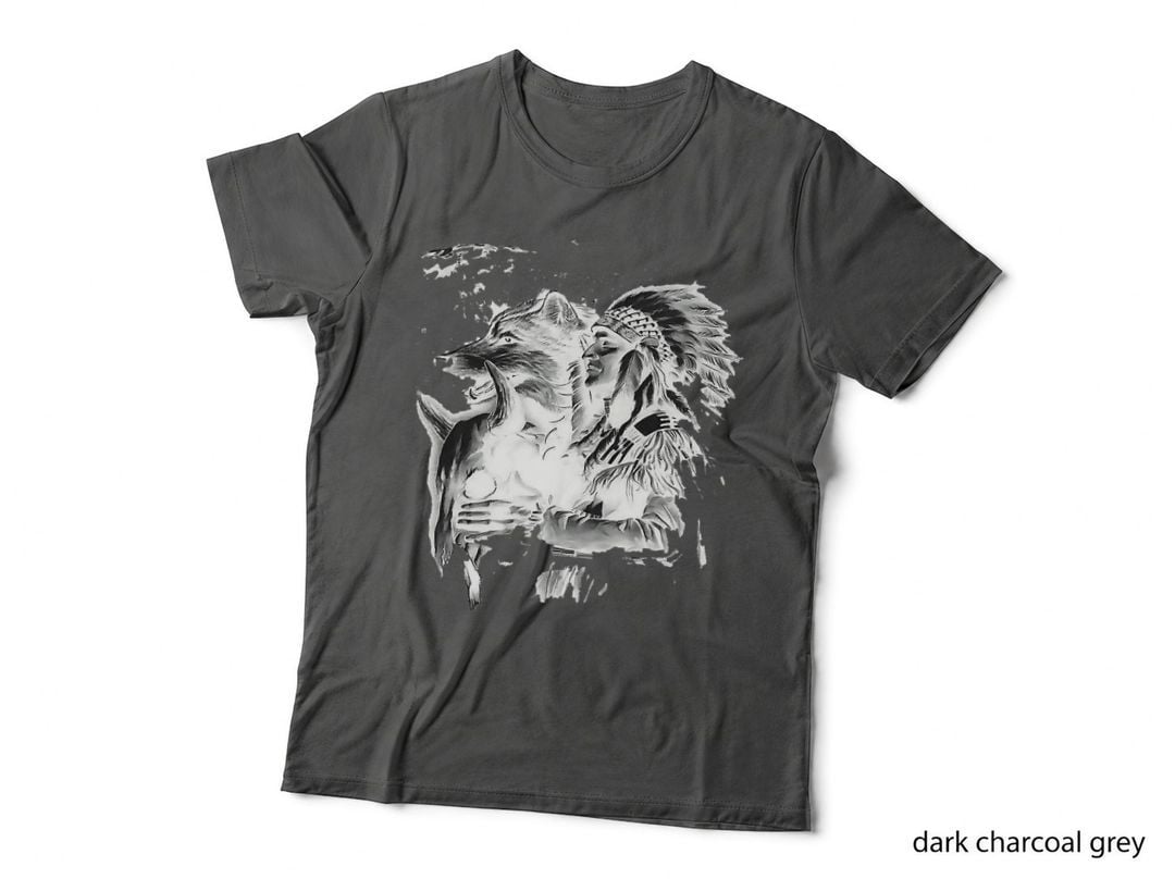 Wolf with Native American Indians T-Shirt