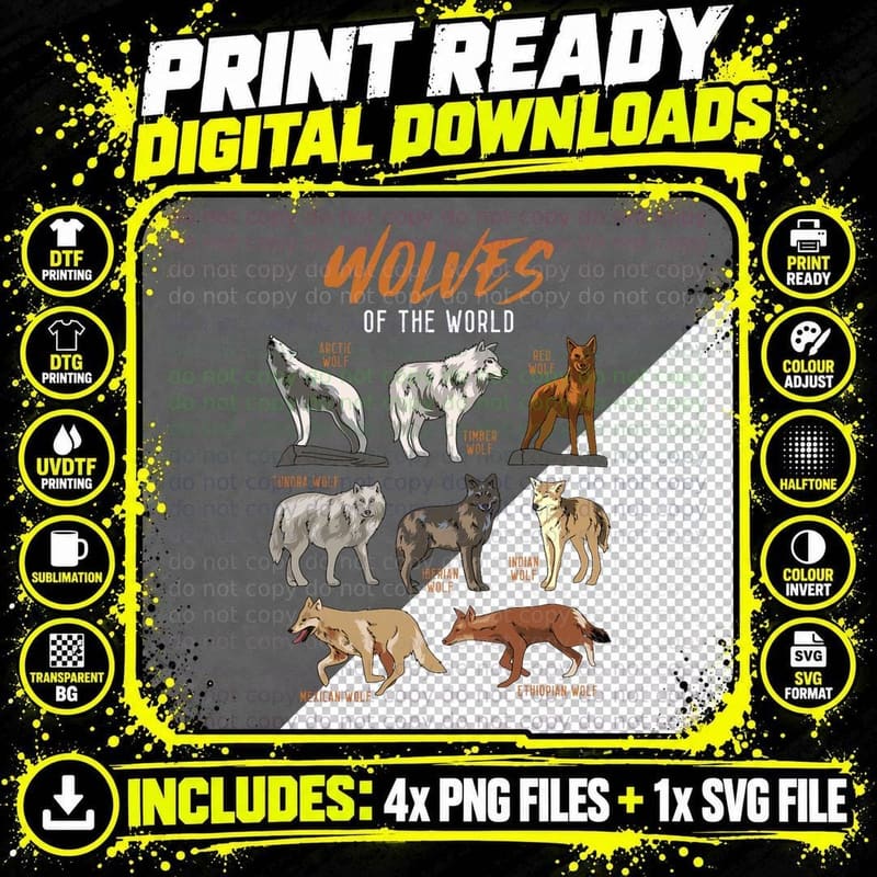 Wolves Animals of the World Wolf Lover Hunter Png SVG Digital Bundle