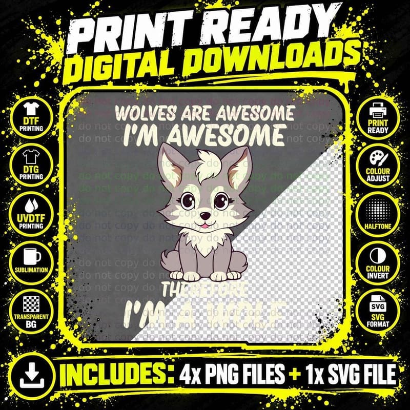 Wolves Are Awesome I'm Awesome Therefore I'm a Wolf Png SVG Digital Bundle