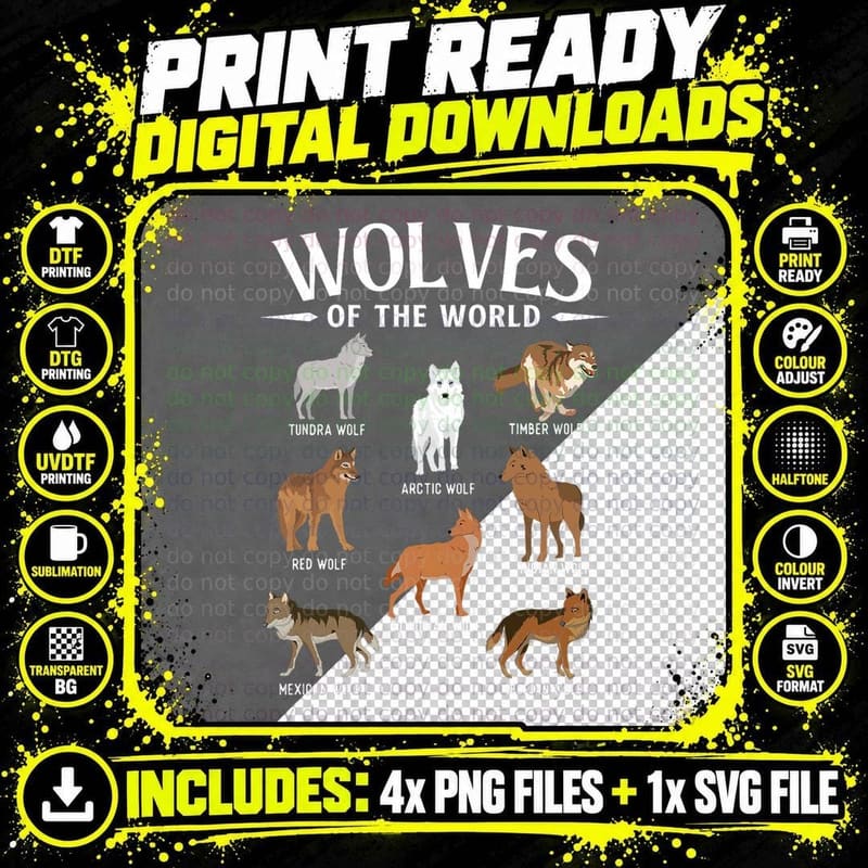Wolves of the World - Wolf Animal Lover Wildlife Hunter Png SVG Digital Bundle