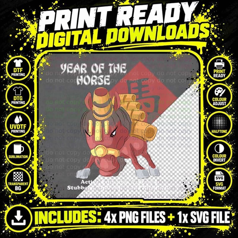 Year of the Horse Chinese Zodiac Lunar New Year Men Png SVG Digital Bundle