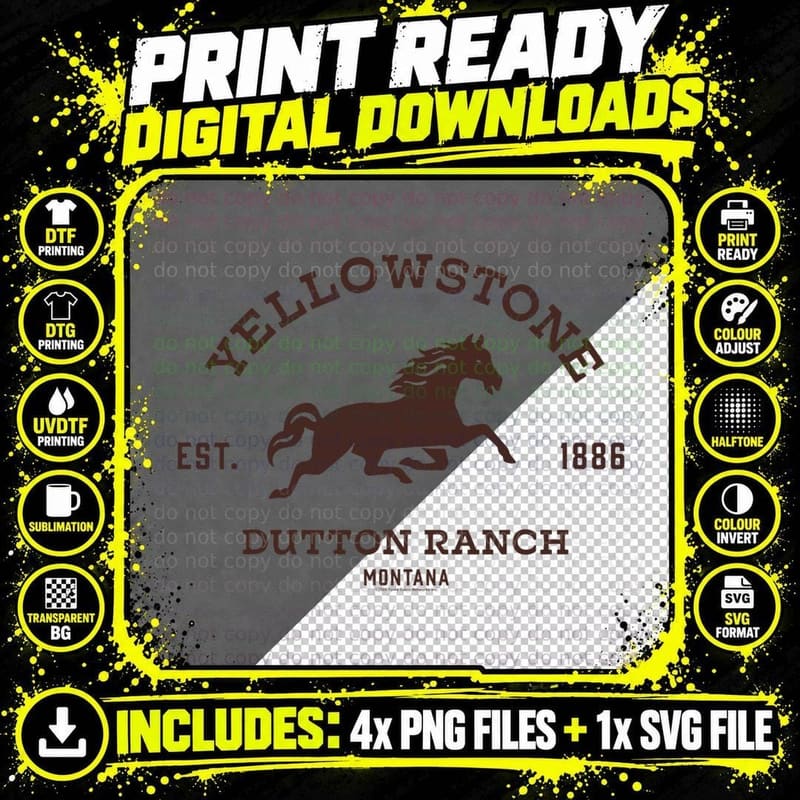Yellowstone Dutton Ranch with Horse T-Shirt Png SVG Digital Bundle