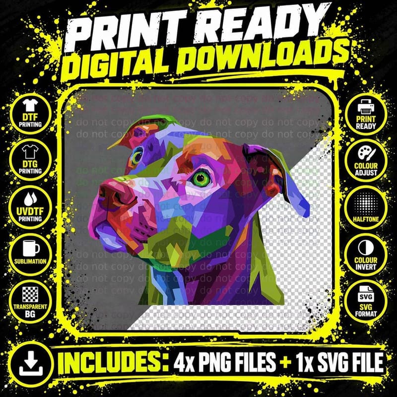 American Pitbull Terrier Pop Art Portrait for Dog Owners Png SVG Digital Bundle