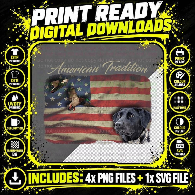 American Tradition Waterfowl Duck Hunting Dog Black Lab Png SVG Digital Bundle