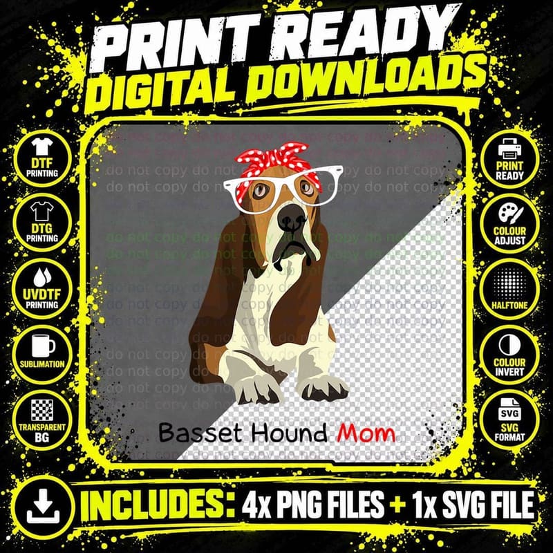 Basset Hound Mom Bandana Basset Hound Dog T-Shirt Png SVG Digital Bundle