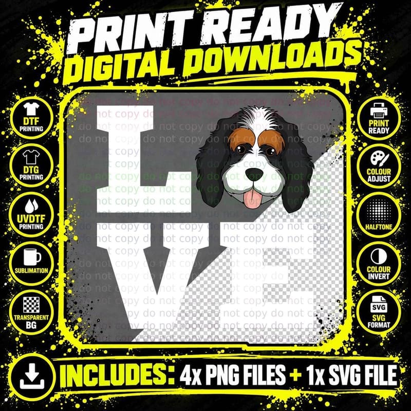 Bernedoodle Love Dog Owner T-Shirt Png SVG Digital Bundle