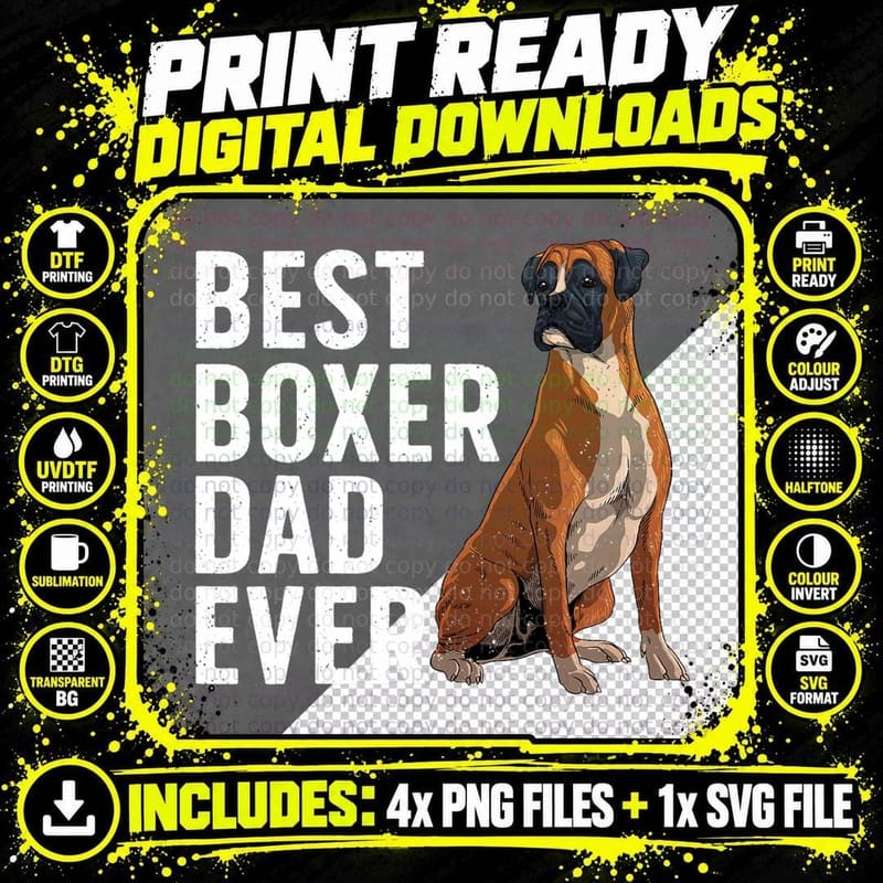 Best Boxer Dog Design for Men Dad Pet Animal Boxer Dog Png SVG Digital Bundle