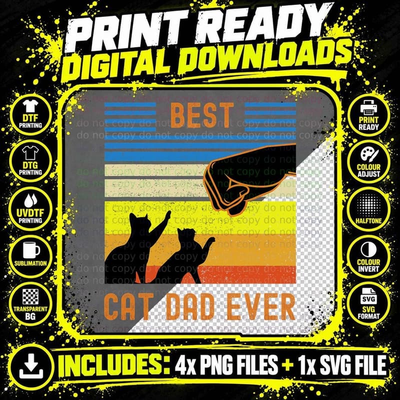 Best Cat Dad Ever Fist Bump for Fur Daddies T-Shirt Png SVG Digital Bundle