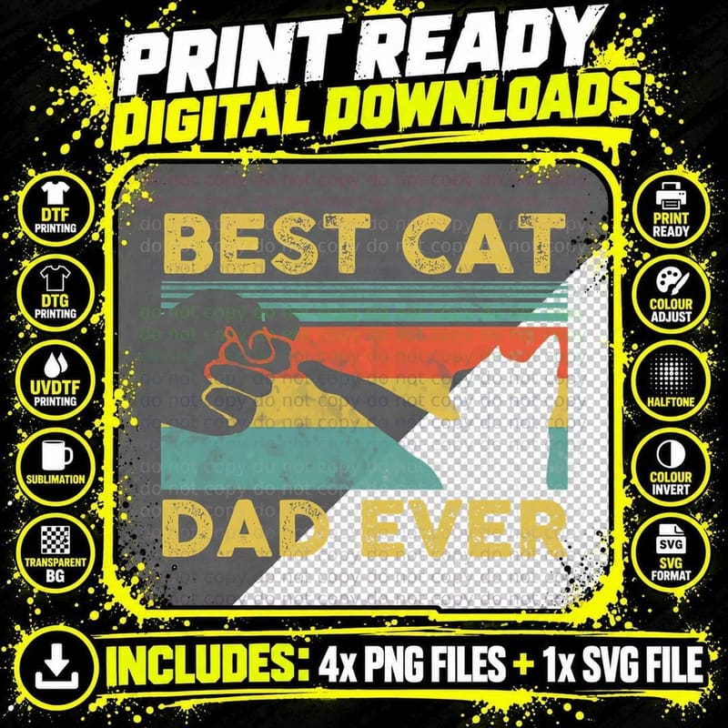 Best Cat Dad Ever Tee Funny Cat Daddy Father's Day Png SVG Digital Bundle