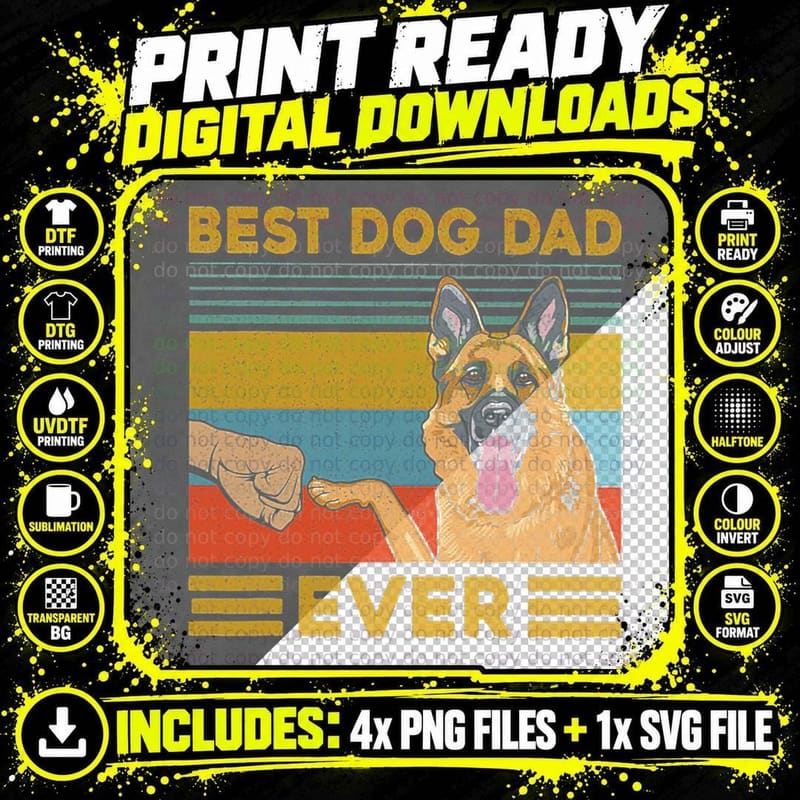 Best Dog Dad Ever German Shepherd Retro Vintage T-Shirt Png SVG Digital Bundle