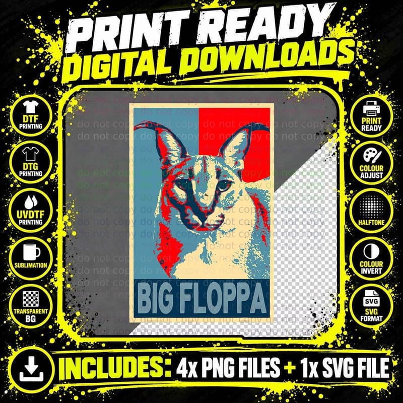 Big Floppa Meme Cute Caracal Cat Retro Vintage T-Shirt Png SVG Digital Bundle