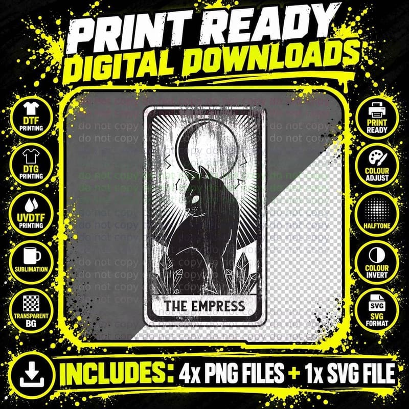 Black Cat Empress Tarot Card, Funny Cute Gift Pet Mom Png SVG Digital Bundle