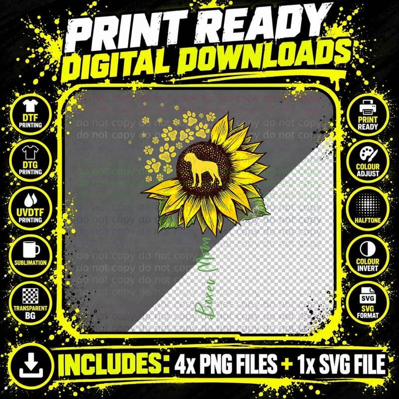 Boxer Mom Sunflower Boxer Dog Gifts Dog Mom Mama T-Shirt Png SVG Digital Bundle
