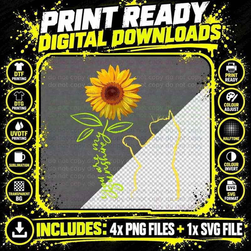 Cat Graphic Tshirts, Cat Sunflower Shirt T Png SVG Digital Bundle