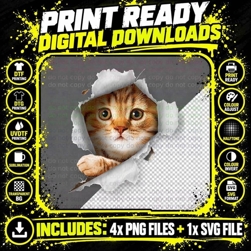 Cat Shirt, Orange Cat Tshirt, Cat Torn Cloth Shirt Png SVG Digital Bundle