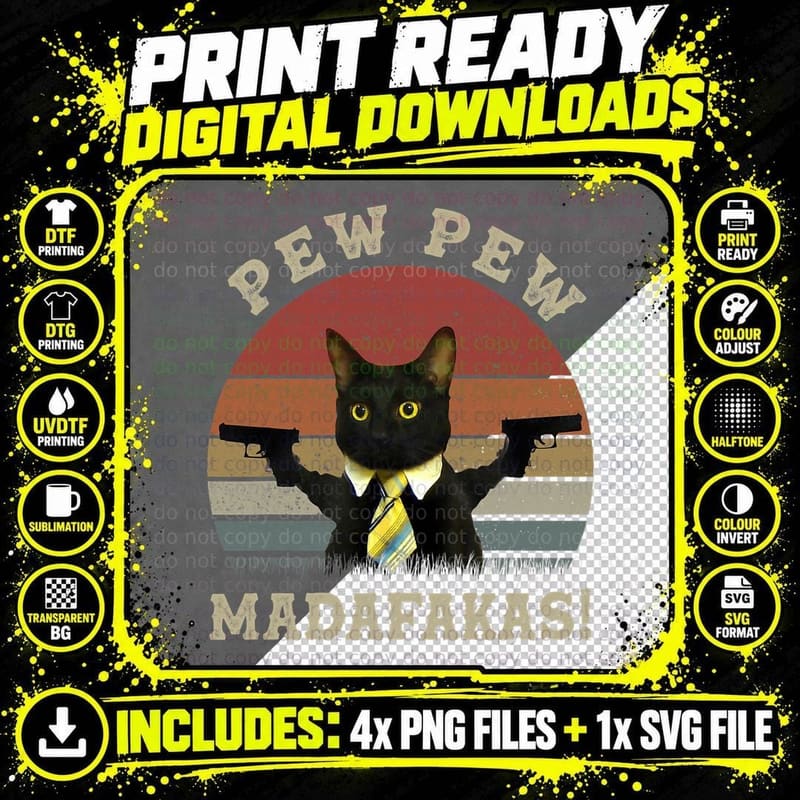 Cat Vintage Pewpewpew Madafakas Cat Crazy Pew Vintage Png SVG Digital Bundle