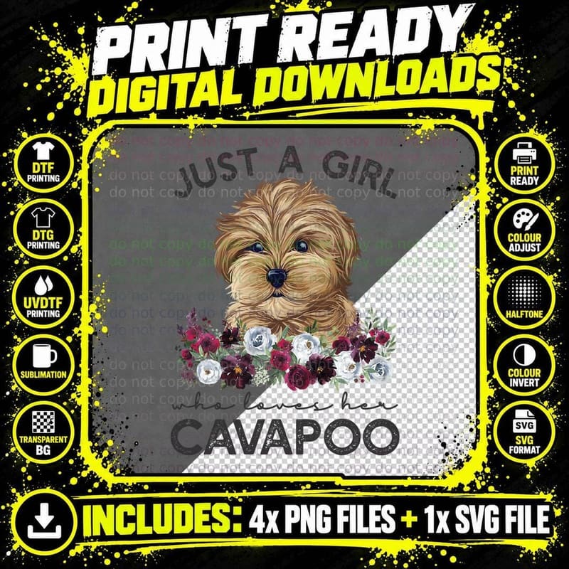 Cavapoo Shirt Dog Gifts Just a Girl Who Loves Her Png SVG Digital Bundle