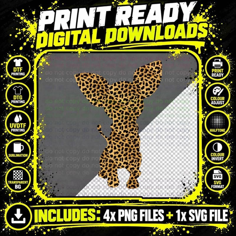 Chihuahua Leopard Print Dog Pup Animal Lover Women Gift Png SVG Digital Bundle