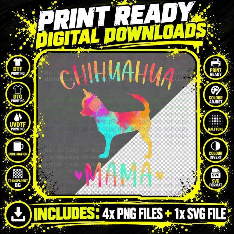 Chihuahua Mama Colorful Chi S Dog Mom T-Shirt Png SVG Digital Bundle