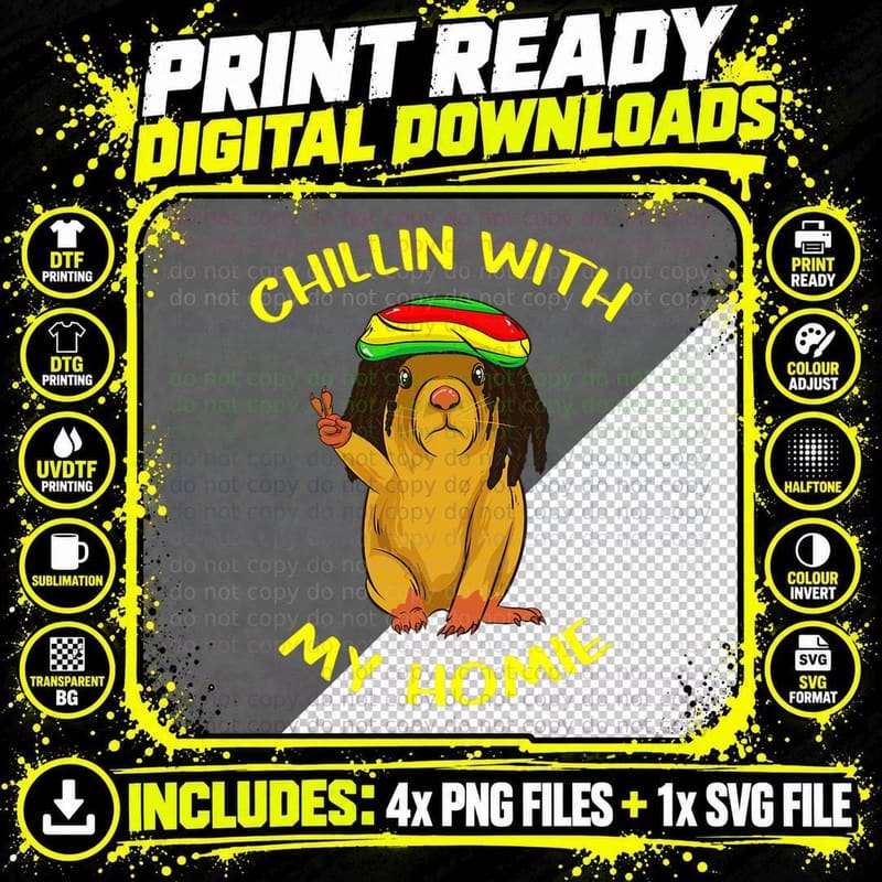 Chillin WITH MY HOMIE Prairie DOG Jamaican RASTA HAT Png SVG Digital Bundle