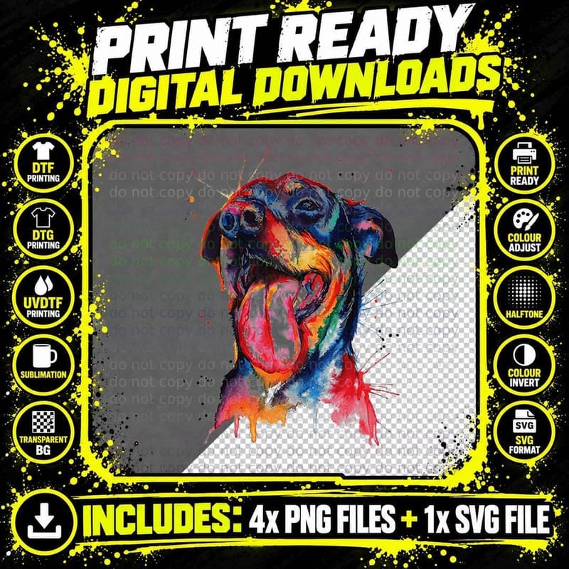 Colorful Rottweiler Dog Love-R Dad Mom Png SVG Digital Bundle