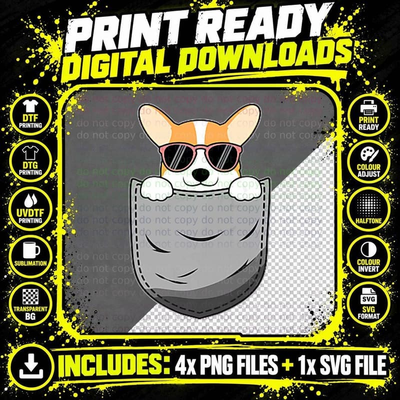Corgi in Pocket Funny Corgi Crazy Dog Lover Novelty Png SVG Digital Bundle