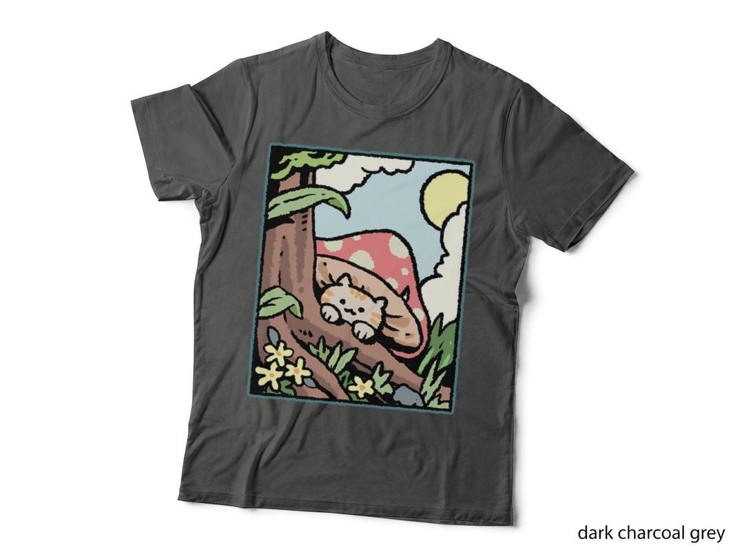 Cottagecore Aesthetic Cute Mushroom Cat Kitten Cat Lover T-Shirt