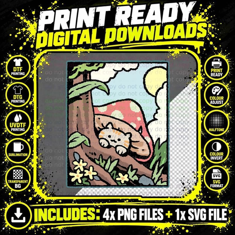 Cottagecore Aesthetic Cute Mushroom Cat Kitten Cat Lover Png SVG Digital Bundle