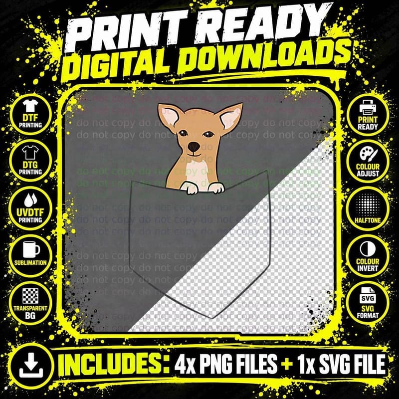 Cute Chihuahua Dog in Pocket Funny Chihuahua T-Shirt Png SVG Digital Bundle