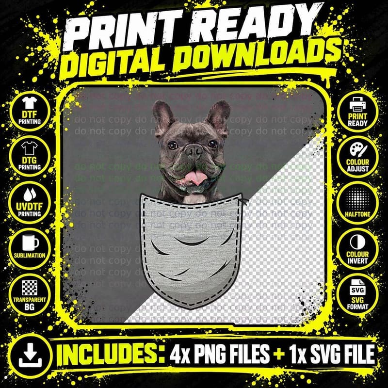 Cute Frenchies French Bulldog Dog Lovers Pocket Owner Png SVG Digital Bundle