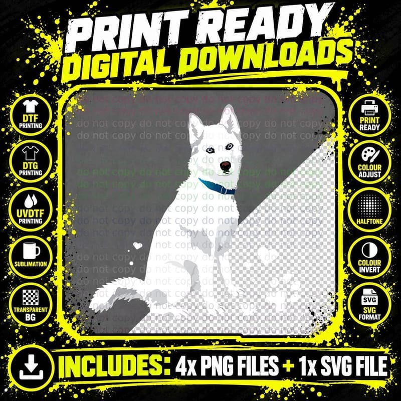 Cute White Siberian Husky - Sweet White Snow Dog T-Shirt Png SVG Digital Bundle