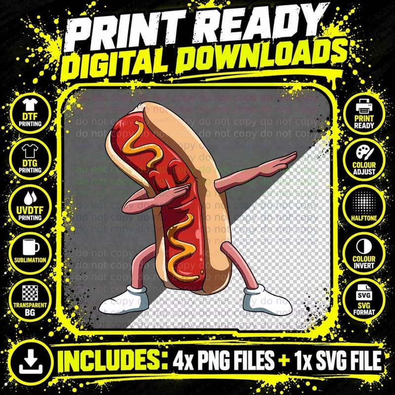 Dabbing Hot Dog Dab Hot Dog Lovers National Hot Dog Day Png SVG Digital Bundle