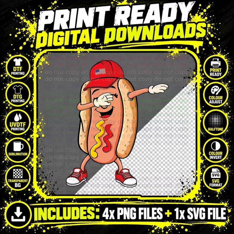 Dabbing Hot Dog Wiener Dab Tshirt Png SVG Digital Bundle