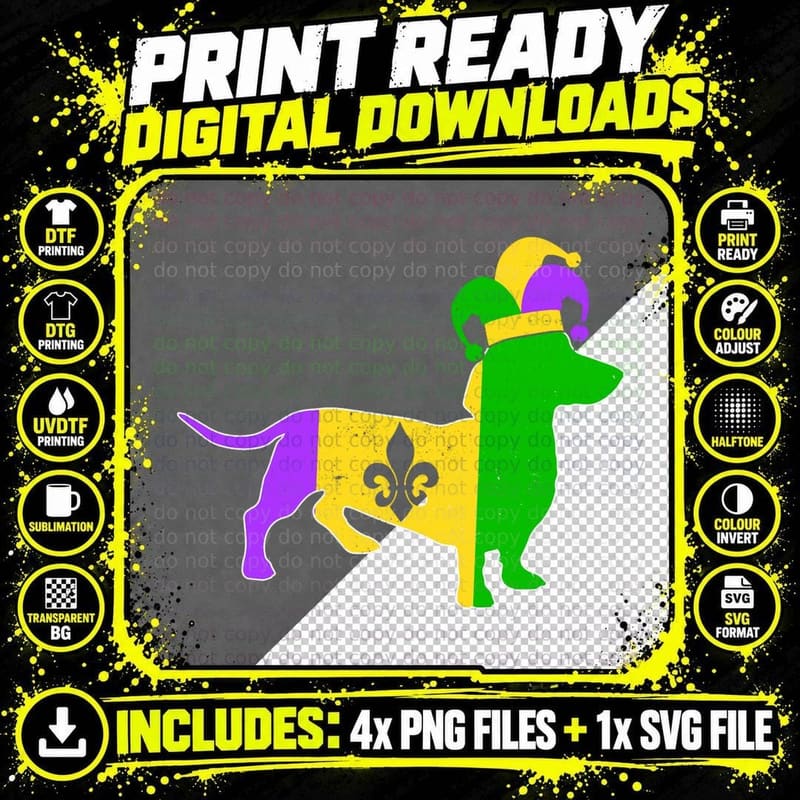 Dachshund Dog Mardi Gras Carnivals Funny Puppy Jester Png SVG Digital Bundle