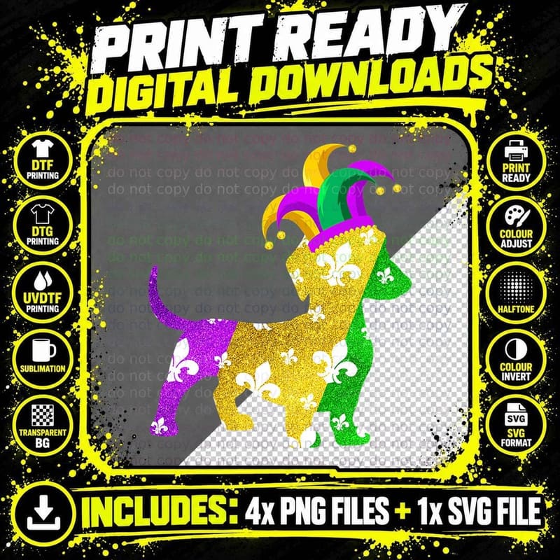 Dachshund Dog Mardi Gras Carnivals Funny Puppy Lover Png SVG Digital Bundle