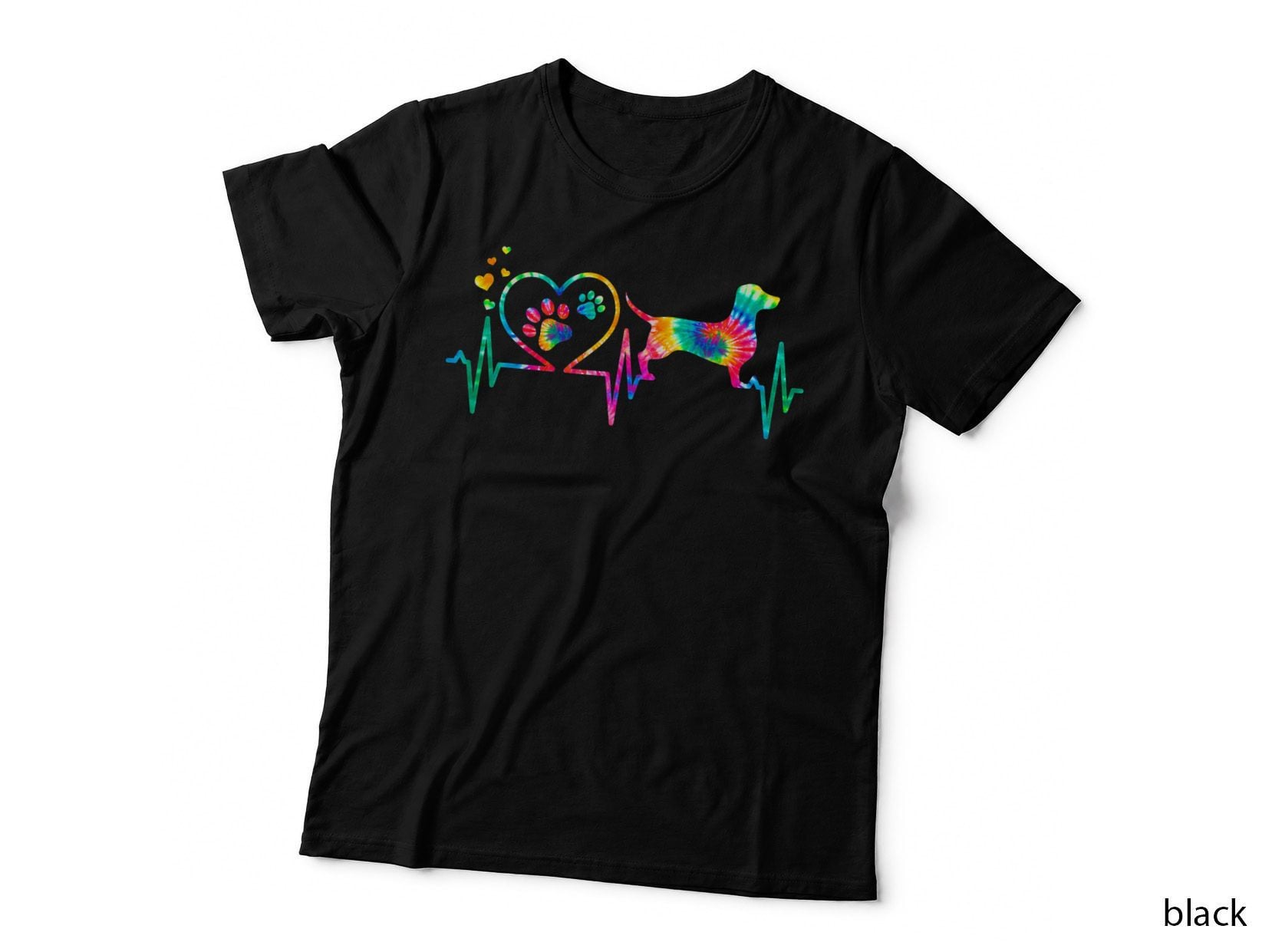 Dachshund Doxie Weenie Mom Dad Heartbeat Tie Dye Dog Gift T-Shirt