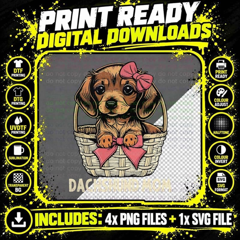 Dachshund Mom Cute Dachshund Lover Women Wiener Dog Png SVG Digital Bundle