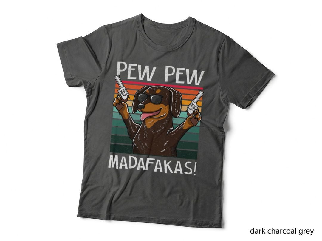 Dachshund Pew Pew Dog Vintage Retro Sunset Dogs Guns Nerd T-Shirt