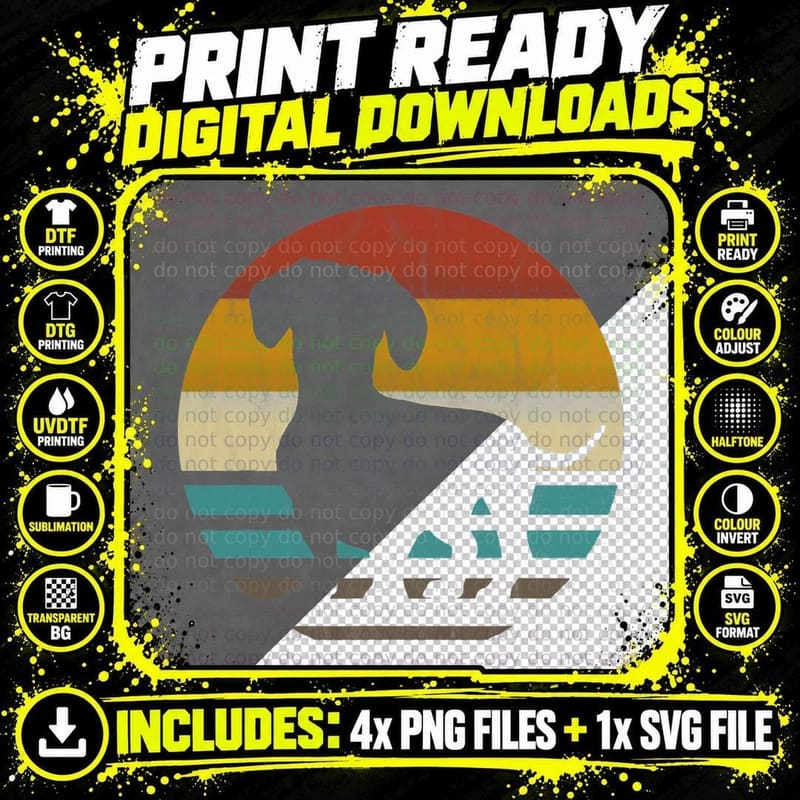Dachshund Silhouette Dog Retro Gift T-Shirt Png SVG Digital Bundle