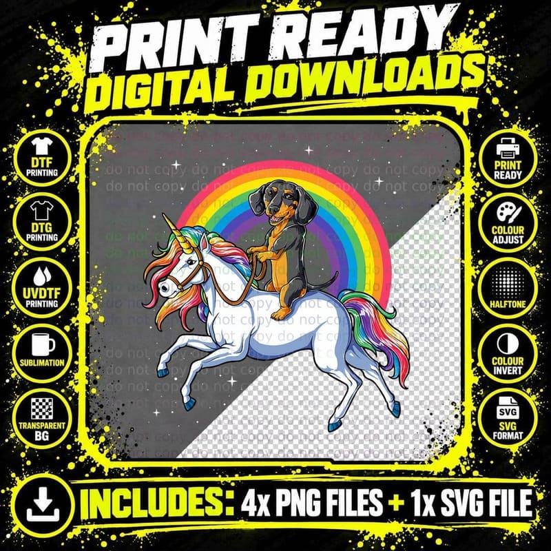 Dachshund Unicorn T Shirt Girls Space Galaxy Rainbow Dog Png SVG Digital Bundle