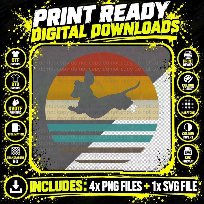 Dachshund Vintage Silhouette 60s 70s Retro Gifts Dog Png SVG Digital Bundle