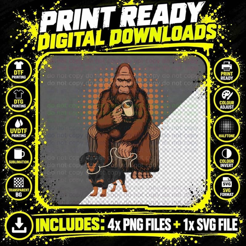 Dachshund and Bigfoot - Dog Lover Animal Lover Pet Owner Png SVG Digital Bundle