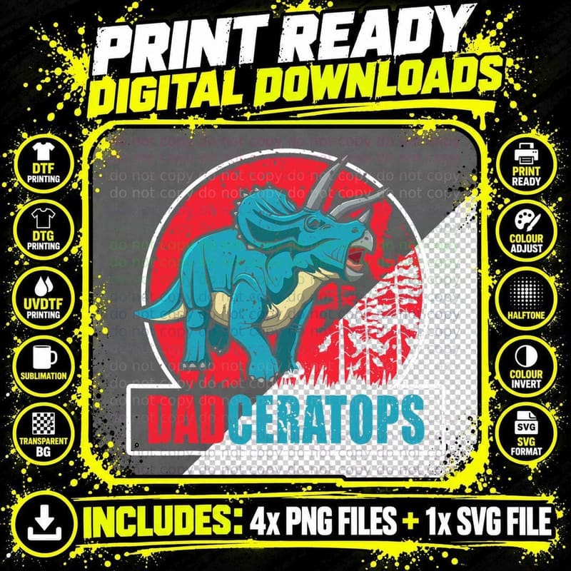 Dadceratops Dinosaur Daddy Dino Reptile Father's Day Png SVG Digital Bundle