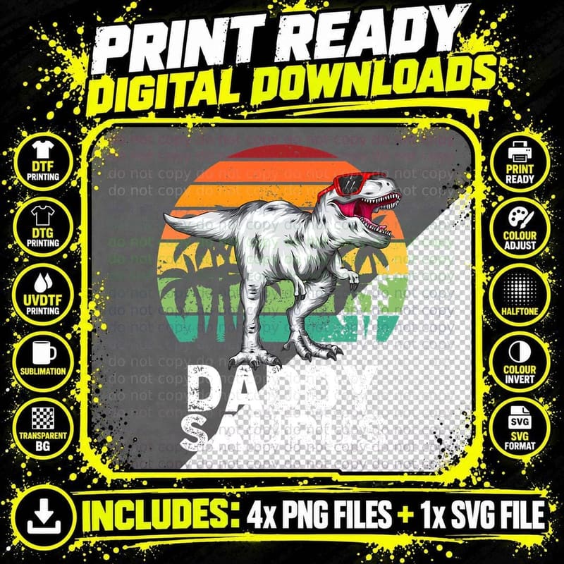 Daddysaurus Funny T Rex Dinosaur Dad Saurus Family Png SVG Digital Bundle