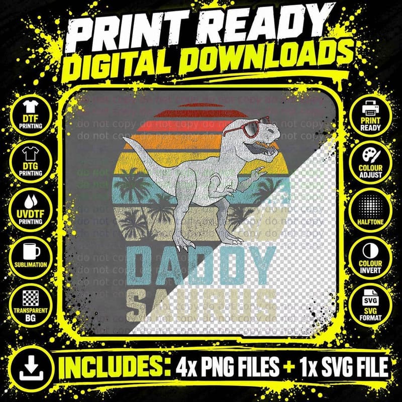 Daddysaurus T Rex Dinosaur Daddy Saurus Family Matching Png SVG Digital Bundle
